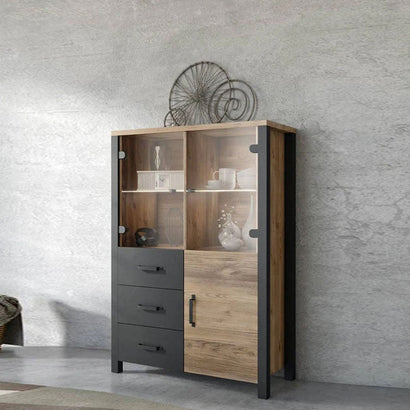 Olin Wooden 3 Door 3 Drawers Display Cabinet in Appenzeller Fichte Oak - Furniture One Shop