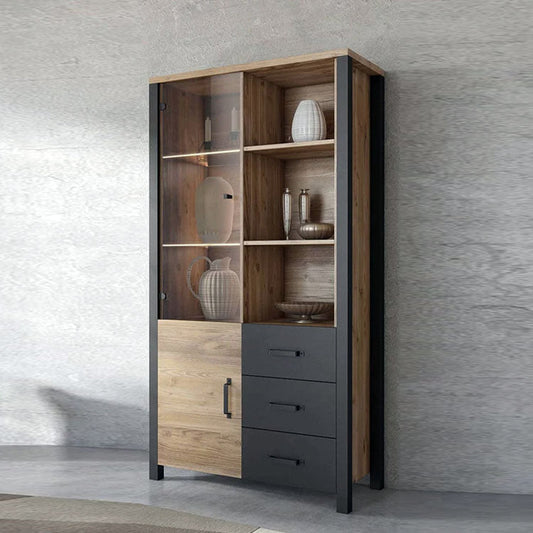 Olin Wooden Large Display Cabinet in Appenzeller Fichte Oak - Furniture One Shop