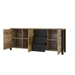 Olin Wooden 3 Doors Sideboard in Appenzeller Fichte Oak - Furniture One Shop