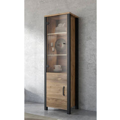 Olin Wooden Tall Display Cabinet in Appenzeller Fichte Oak - Furniture One Shop