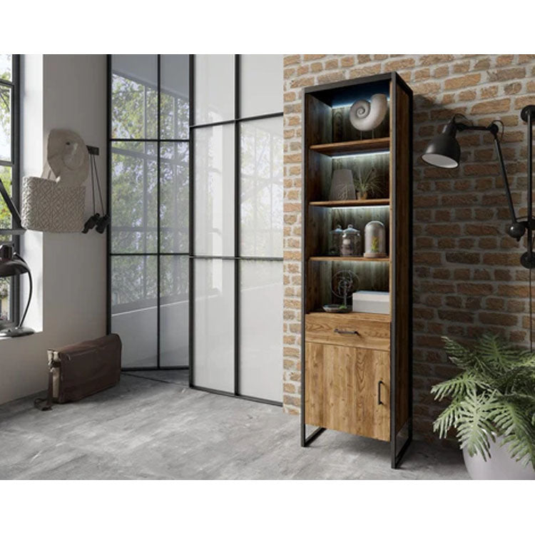 Tarabo Wooden Tall Display Cabinet in Oak Canyon