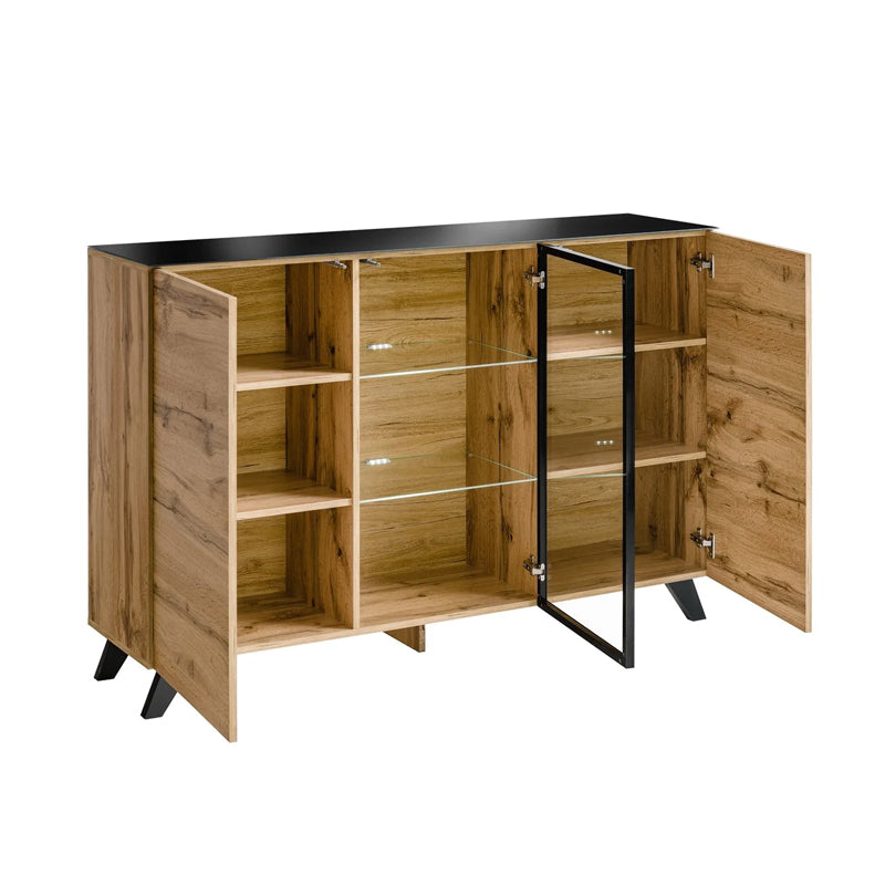 Thin Wooden 2 Door 3 Shelves Sideboard in Oak Wotan