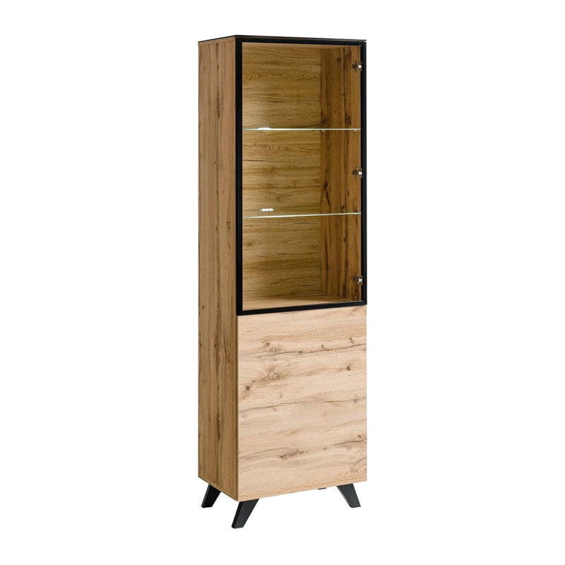 Thin Wooden Tall Display Cabinet in Oak Wotan