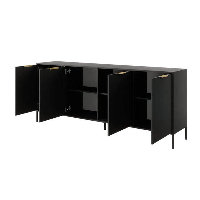 Lars Large Wooden 4 Door Sideboard in Anthracite & Gold - 203cm - Furniture One Shop