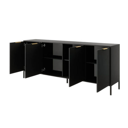 Lars Large Wooden 4 Door Sideboard in Anthracite & Gold - 203cm - Furniture One Shop