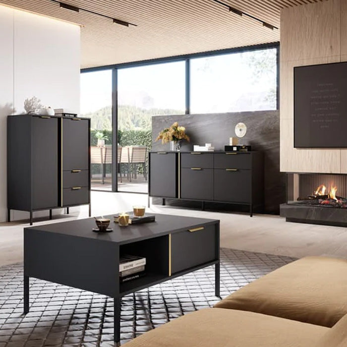 Lars Large Wooden 4 Door Sideboard in Anthracite & Gold - 203cm - Furniture One Shop