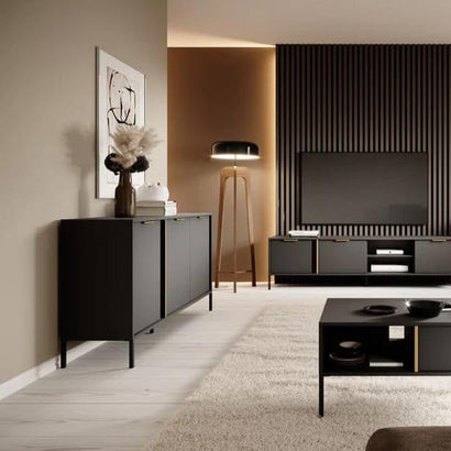 Lars Large Wooden 4 Door Sideboard in Anthracite & Gold - 203cm - Furniture One Shop