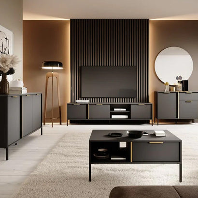 Lars Small Wooden TV Stand in Anthracite and Gold - 153cm - Furniture One Shop