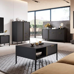 Lars Wooden Coffee Table in Anthracite & Gold - Furniture One Shop