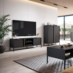 Lars Large Wooden TV Stand in Anthracite and Gold - 203cm - Furniture One Shop